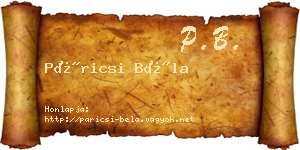Páricsi Béla névjegykártya